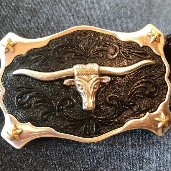 NWOT JUSTINS leather belt embossed tooled leather steelhead buckle 34 - Picture 2 of 8